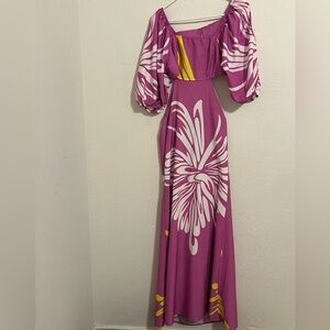 Pink Off the Shoulder Maxi Dress with Bishop Sleeves